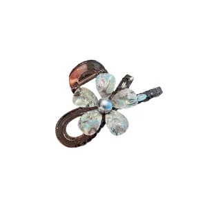 Koreanischer glitzernder Blumen Haarklammer Clip braun transparent grosse Haifischklaue