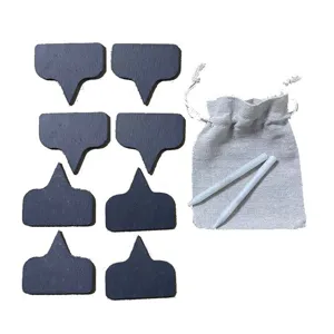 Slate plant labels set with chalk and linen pouch for garden marking, durable natural stone markers.