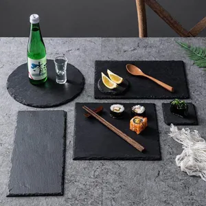 Schwarze natürliche Schiefer Essteller Stein Tischset Set, langlebiges Geschirr für Küche.