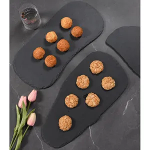 Natural Slate Dinner Plate Rectangular Square Round Stone Steak Plate BBQ Sushi Serving Tray Kitchen Tableware