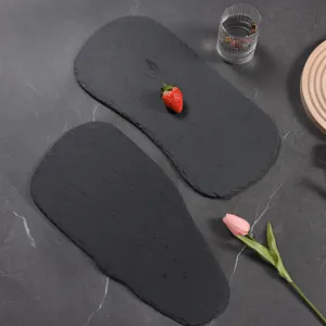 Natural slate serving plate, irregular bamboo shoot shape, ideal for steak, dessert and sushi.