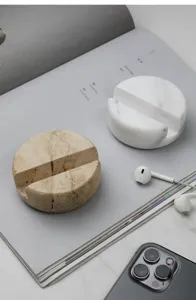 Natural marble phone stand, Nordic style desktop tablet holder for home office setup.