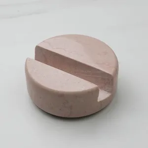 Minimalist natural marble phone holder desktop tablet stand pink stone base main view