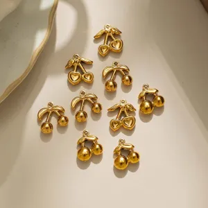 Gold cherry charm DIY jewelry pendant keychain bag accessory for stylish craft projects