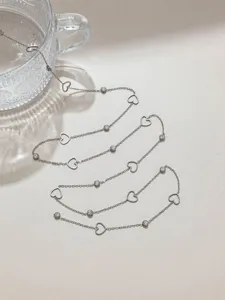 Materiale per catena collana in metallo argentato DIY con cuori cavi e strass brillanti gioielli