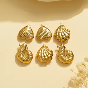 Colgantes 3D de Acero Inoxidable 304 Vida Marina Charms Pez Dorado Vieira Caracol Colgantes Para DIY Creación de Joyas Hallazgos Collar Pulsera Accesorios