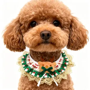 Cute Christmas Pet Bib Lace Trim Cat Collar Festive Holiday Party Costume Apparel Pet Accessories
