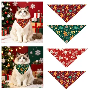 Christmas Pet Triangle Scarf Polyester Cat Dog Bib Holiday Festive Gingerbread Snowflake Print Pet Accessories