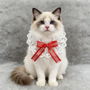 Cute Lace Pet Collar With Bowknot Decorative Neck Circle Polyester Bib For Cat And Dog Daily Accessories
