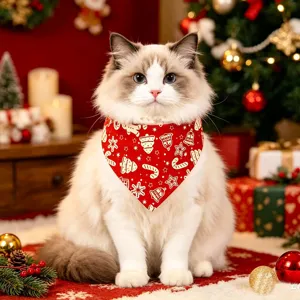 Christmas pet cat dog bandana red polyester holiday bib scarf lovely detail view