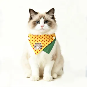 Cute cat saliva towel double-sided pet bib adjustable anti-dirty kitten neckerchief