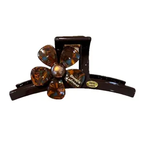 Grande molletta per capelli con fiore tartaruga, elegante pinza marrone per acconciature.