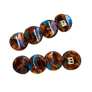 Schicke Acetat Kreis Haarklammer mit gold B Logo, elegante Seitenhaarspange Damen.