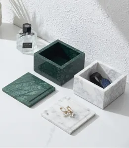 Natural marble jewelry box modern home storage container desktop organizer trinket case