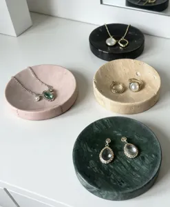 Natural marble round tray jewelry dish bathroom soap holder for modern home decoration storage.