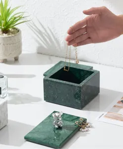 Modern natural green marble jewelry box storage organizer tray luxury home decor showcase display.