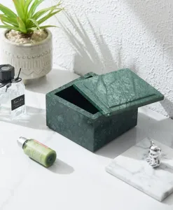 Natural green marble jewelry box with lid, modern home decor storage display container.