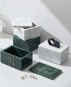 Natural marble jewelry box set, modern home decor storage display container for accessories.