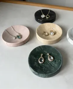Natural marble round soap dish and tray, elegant bathroom washbasin soap holder decoration.