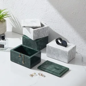 Modern Minimalist Natural Marble Jewelry Box Storage Organizer With Lid For Living Room Bathroom Home Decor