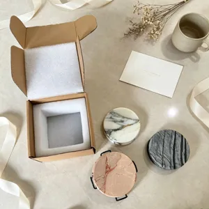Set di sottobicchieri in marmo naturale con supporto in metallo tappetino tazza scatola