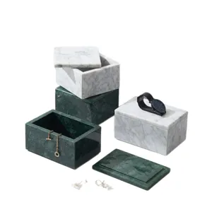 Modern natural marble jewelry storage box set with sleek green and white stone finish.