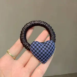 Coletero de pelo con corazón a cuadros estilo coreano lindo soporte de cola de caballo moda.