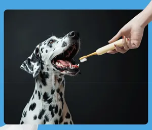 Pet toothbrush for dogs and cats oral cleaning yellow handle multi angle cleaning tool 1pc