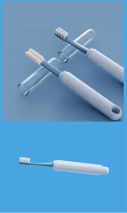 Double-ended pet toothbrush with clear protective case for multi-angle oral cleaning.