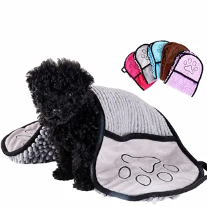 Toalla de Baño de Chenille para Mascotas Toalla Guante Absorbente de Secado Rápido Lindo Estampado de Huella Suministros de Limpieza