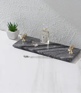 Natürliche Marmor-Dekorationsschale mit goldenen Griffen für Badezimmer und Büro.