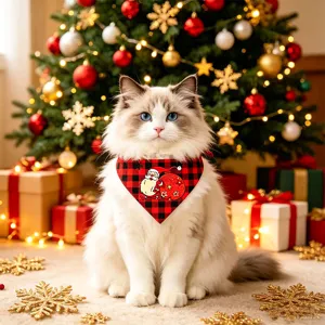 Christmas pet bandana red black plaid cat dog holiday saliva towel bib decorative scarf