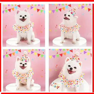 Cute Pet Polka Dot Bib Saliva Towel Birthday Hat Set Colorful Cat Scarf Dog Party Costume Apparel Accessories