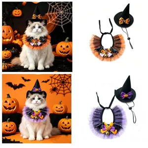 Halloween Huisdier Latz en Hoed Set Pompoen Vleermuis Geest Kat Hond Kostuum Kleine Hond Sjaal Feest Aankleden Huisdier Accessoires