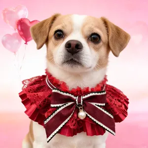 Cute Valentine dog cat bib red lace bow collar pet decorative scarf fashion accessory item