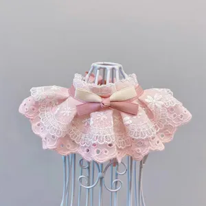 Pink lace pet collar sweet cat dog bib puppy decorative neck ruffles bow accessory cute