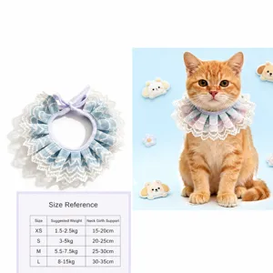 Cute lace pet bib for cats and dogs princess style decorative collar with size chart info.
