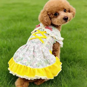 Cute Lolita Pet Dress Strawberry Bear Print Princess Dog Clothes Sweet Mesh Ruffle Puppy Skirt Pet Apparel Costume
