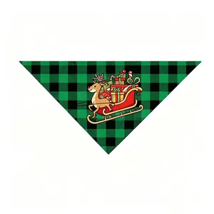 Christmas dog bandana green black buffalo plaid reindeer holiday pet bib scarf accessory