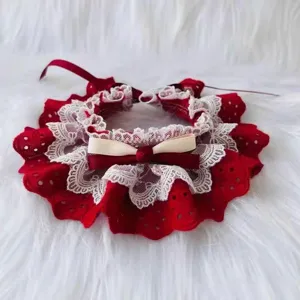 Cute red lace pet bib dog cat collar lovely decorative scarf puppy neck ruffles accessory