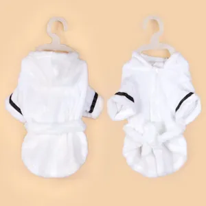 White pet bathrobe for dogs and cats, soft absorbent fleece pet towel sleepwear, cozy pet clothing.