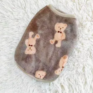 Cute fleece pet clothes for autumn and winter, cozy brown dog vest with adorable bear prints.