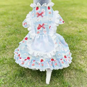 Cute Lolita pet dress with sweet strawberry print, adorable bears, bunnies and ruffles.