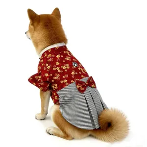 Detailed view of the Japanese style pet kimono back, highlighting the floral print.