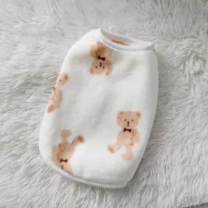 Cute bear print pet fleece vest, warm and cozy winter puppy clothing for dogs and cats.