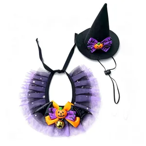 Halloween huisdier heksenhoed en tule slabbetje set met pompoen en bel voor honden en katten.