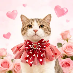Korean Style Valentine's Day Pet Bib Cat Dog Saliva Towel Lace Bow Rhinestone Heart Decorative Cat Scarf Pet Apparel Accessories