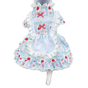Cute Lolita pet dress with sweet strawberry and animal print, ruffles and bows for pets