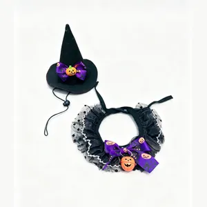 Halloween huisdier heksenhoed en halsband set met schattige pompoenbel voor kleine honden katten.
