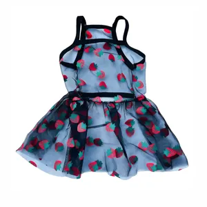 Summer transparent pet dress cute strawberry mesh dog clothes breathable cat apparel skirt